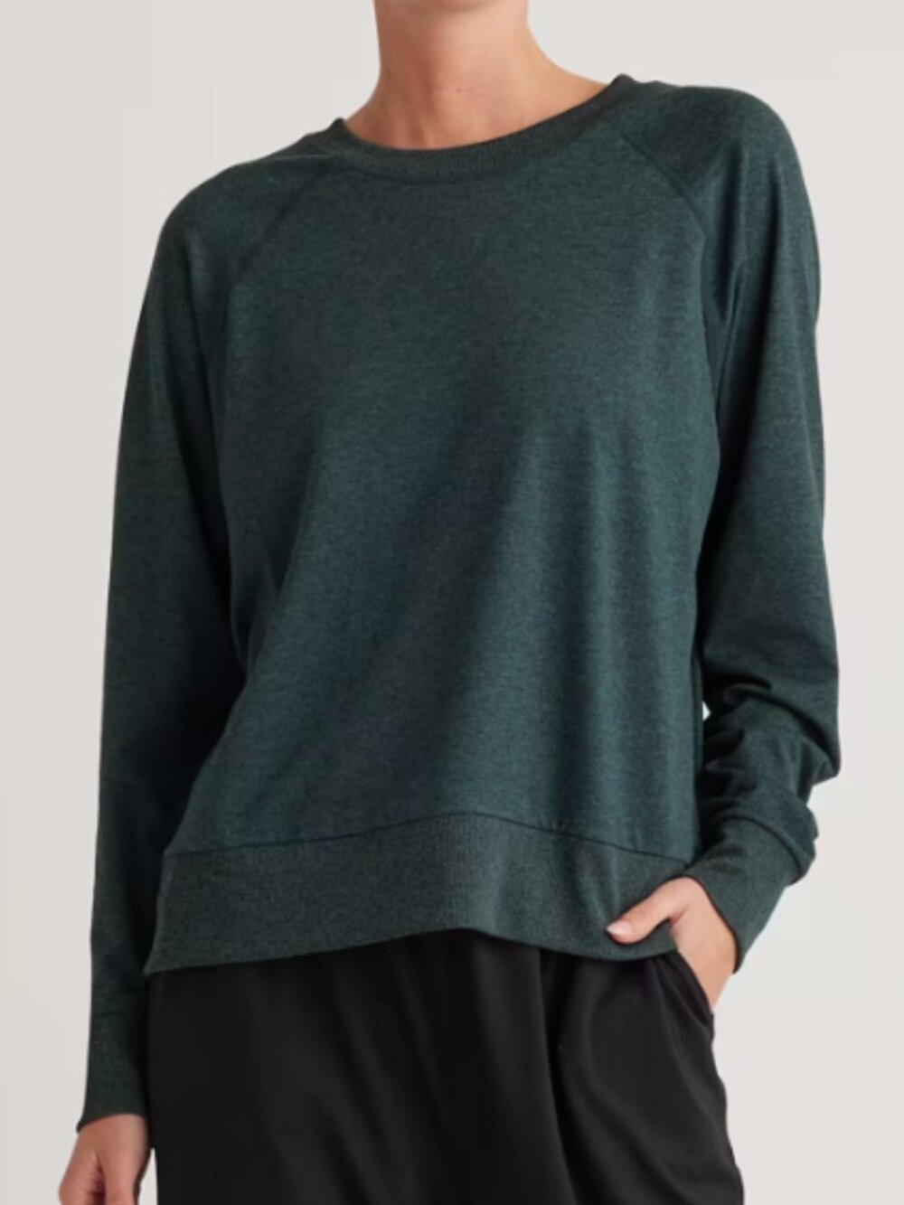 Quince Women’s Flowknit Pullover Crewneck Sweater Size S Heather Green Oversized
